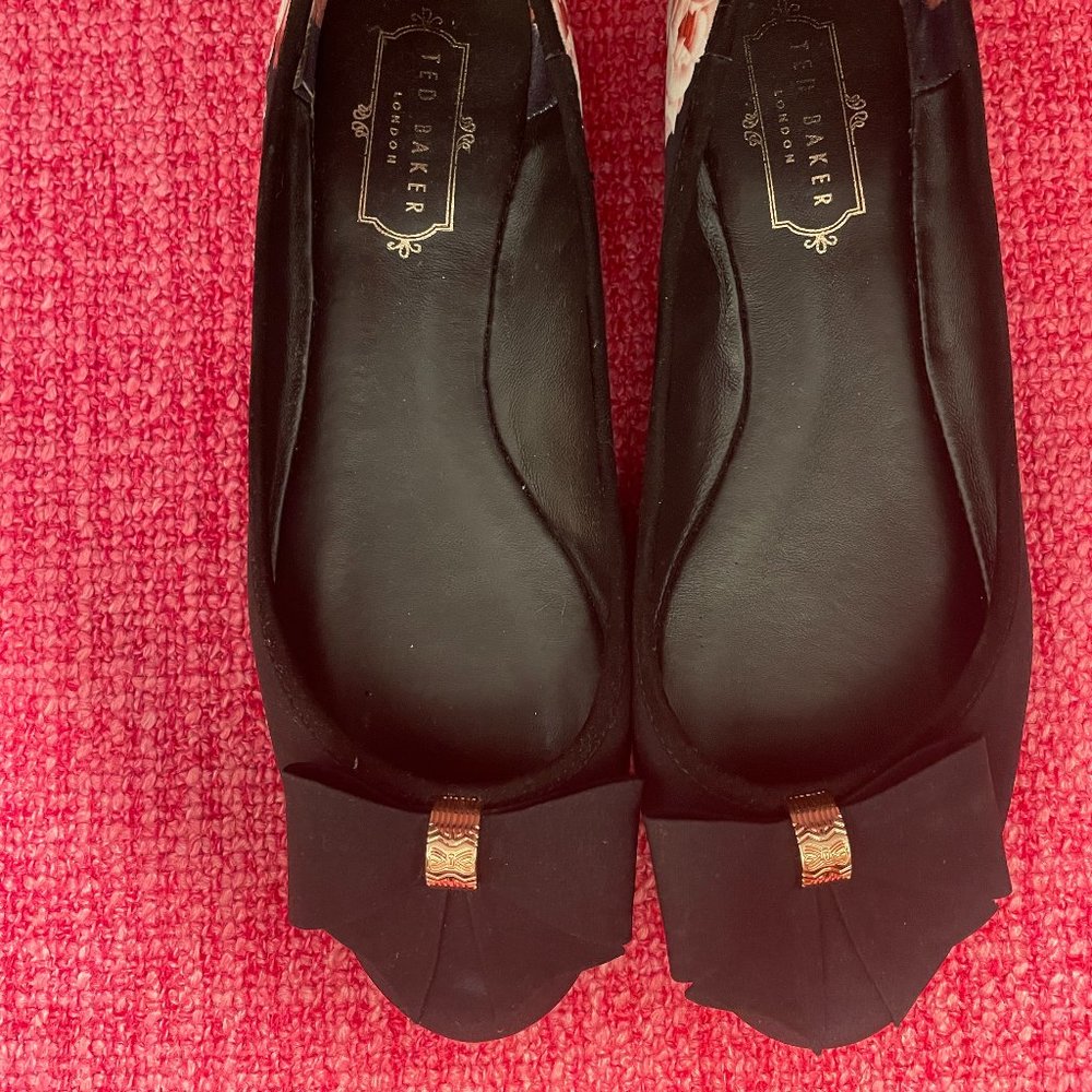 Ted Baker London Floral Ballet Flats with Bow, Black